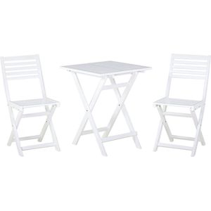 Balkonset tuintafel set van 2 stoelen wit acaciahout opklapbaar