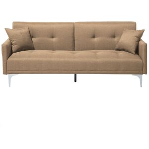 Beliani - 3-Sitzer Schlafsofa Beige Stoffbezug Gesteppt mit Silbernen Metallbeinen 2 Kissen Retro Klappsofa Wohnzimmer Sofa mit Schlaffunktion
