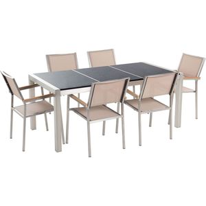 Beliani GROSSETO  - Tuinset voor 6 - Zwart/Beige - Graniet