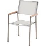 Tuinset wit met gevlamde granieten tafelblad 8-zits 220 x 100 cm witte stoelen