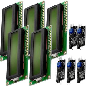 AZDelivery 5 x HD44780 1602 LCD Module Display Bundel met I2C interface 2x16 Karakters compatibel met Arduino Inclusief E-Book! (met Groene Achtergrond)