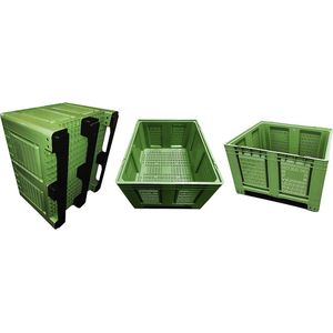 Palletcontainer, van HDPE, l x b x h = 1200 x 1000 x 790 mm, 3 lopers, met sleuven, groen