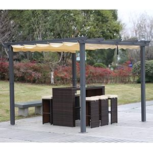 Angel Living 3 x 3 meter aluminium pergola met intrekbare luifel voor buitentuin, beige