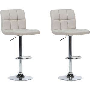 Beliani - Trendy Barhocker 2er Set Beige Stoff Höhenverstellbar Retro-Optik