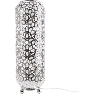 Staande lamp zilver metaal 70 cm met kristallen acryl glas kolomvormig bloemmotief glamoureus