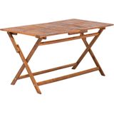 Tuinset lichtbruin acaciahout set van 6 stoelen en tafel opklapbaar grijze kussen 140 x 75 cm