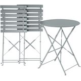 Balkonset grijs staal tafel en 2 stoelen opklapbaar