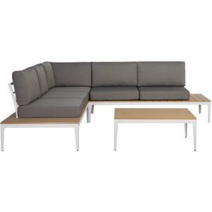 Loungeset hoekbank koffietafel grijs aluminium kunsthout 4-zits modern