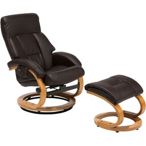 Relaxfauteuil bruin met voetenbankje bekleed kunstleer verwarmde massage houten frame verstelbare rug retro design