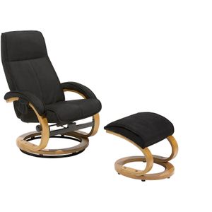 Relaxfauteuil zwart met voetenbankje polyester bekleed houten frame verwarmde massagefunctie retro ontwerp