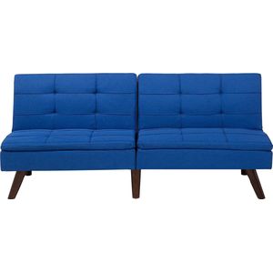 Beliani - 3-Sitzer Sofa Marineblau Stoffbezug Gesteppt mit Schlaffunktion Verstellbarer Rückenlehne Hohe Holzbeine Retro Wohnzimmer Schlafsofa