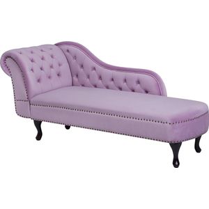 Beliani NIMES - Chaise longue Paars Fluweel | Tijdloze en comfortabele chaise longue met klassiek Chesterfield-patroon