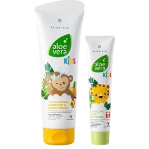 LR Aloë Vera KIDS Jungle freunde-Set (3-in-1 douchegel, shampoo & spoeling + magische glinsterende tandgel) (junglevriendenset (tandgel + 3-in-1 shampoo))