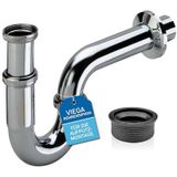 Viega buissifon 1 1/4 inch x 32 mm, verchroomd, rubberen manchet, rubberen nippel van Kor4u, voor afvoerpijp 50 x 32 mm, Made in Germany