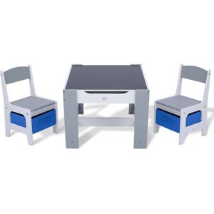 Baby Vivo kinderzitgroep Maurice, blauw, met multifunctionele tafel en 2 houten stoelen