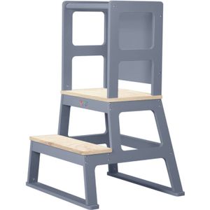 Baby Vivo- Learning Tower Grijs met Krijtbor - Keukentore - Leertoren Peuters - Opstapj