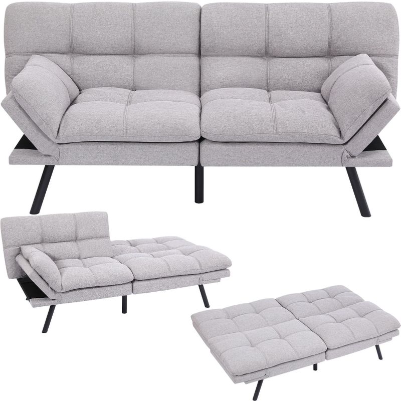 Schlafsofa 3-Sitzer Schlafcouch Paul verstellbar mit Schlaffunktion in Grau - Makika