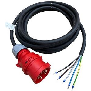 NWP CEE aansluitkabel 5 m 400 V 16 A zwart, IP44 5 x 2,5 mm² H07RN-F - rubberen kabel - 10 cm ommanteld met adereindhulzen