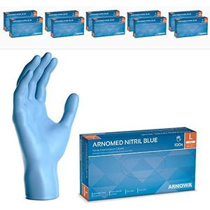 ARNOMED wegwerphandschoenen blauw L, nitril handschoenen 1000 stuks (10 dozen), poedervrij & latexvrije handschoenen, wegwerphandschoen in XS-XXL, wegwerp handschoenen, wegwerp handschoen
