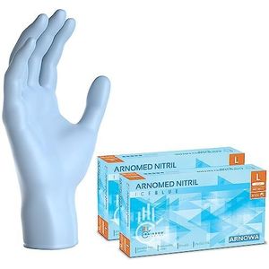 ARNOMED wegwerphandschoenen lichtblauw, wegwerphandschoenen L, nitril handschoenen met 200 stuks per doos, poedervrij, latexvrije rubber handschoenen, verkrijgbaar in S, M, L & XL