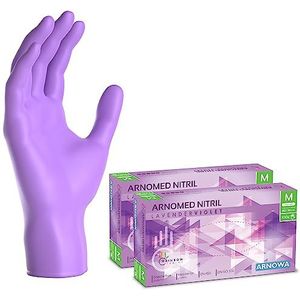 ARNOMED wegwerphandschoenen paars, wegwerphandschoenen M, nitril handschoenen met 200 stuks per doos, poedervrij, latexvrije rubber handschoenen, verkrijgbaar in S, M, L & XL