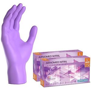 ARNOMED wegwerphandschoenen paars, wegwerphandschoenen L, nitril handschoenen met 200 stuks per doos, poedervrij, latexvrije rubber handschoenen, verkrijgbaar in S, M, L & XL