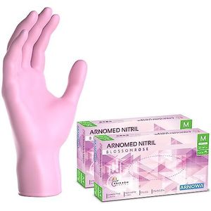 ARNOMED wegwerphandschoenen roze, wegwerphandschoenen M, nitril handschoenen met 200 stuks per doos, poedervrij, latexvrije rubber handschoenen, verkrijgbaar in S, M, L & XL
