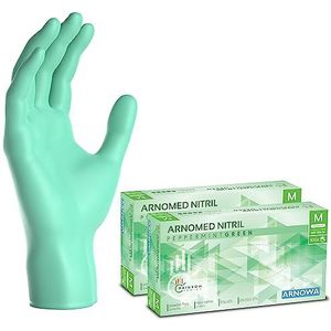 ARNOMED wegwerphandschoenen groen, wegwerphandschoenen M, nitril handschoenen met 200 stuks per doos, poedervrij, latexvrije rubber handschoenen, verkrijgbaar in S, M, L & XL