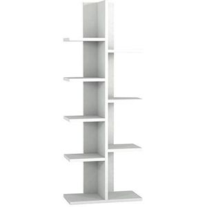 moebel17 Boekenkast Tree 3504 Wandrek, staand rek, archiefkast, opbergrek, rek voor woonkamer, hout, wit, 7 planken, 45 x 121,8 x 20 cm