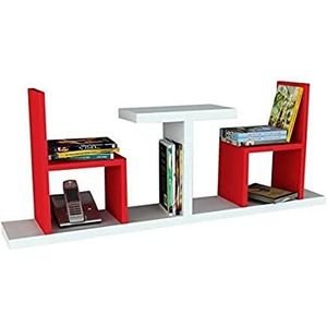 moebel17 Sense 0240 Boekenrek, zwevend rek, wandrek, houten rek, hangrek, wandplank, plank voor de woonkamer, wit rood, 110 x 43 x 22 cm