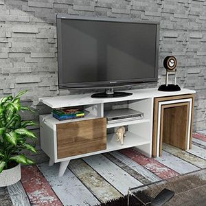 Alphamoebel 2237 TV Board Lowboard televisiekast dressoir televisiekast tafel voor woonkamer, wit walnoot, 120 x 29,5 x 49 cm