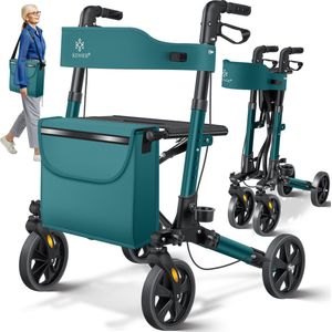 KESSER - Rollator - Petrol - Lichtgewicht Aluminium - Driemaal Opvouwbaar met Zitfunctie
