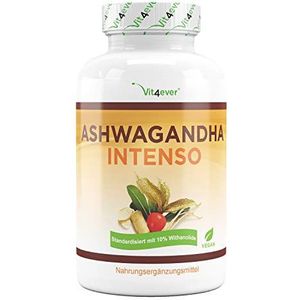 Vit4ever Ashwagandha, 180 capsules met 750 mg zuiver extract, hoogwaardig: 10% withanoliden, laboratoriumgetest, hoge zuiverheid, veganistisch, hoge dosis, premium kwaliteit