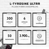 L-Tyrosine Ultra - 300 capsules met elk 650 mg - Zuiver aminozuur uit plantenfermentatie - Veganistisch - Hoog gedoseerd
