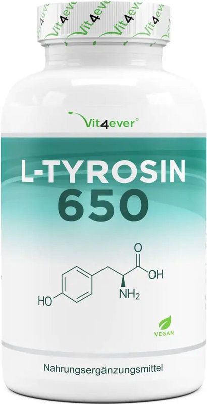 L-Tyrosine - 240 veganistische capsules - 1300 mg per dagelijkse portie - 4 maanden levering - Zuiver aminozuur uit plantaardige fermentatie - Veganistisch - Hoog gedoseerd