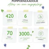 Pompoenzaadolie - 420 capsules - 3000 mg per dagelijkse portie - Met natuurlijke vitamine E - Hooggedoseerd - Natuurlijk & koudgeperst