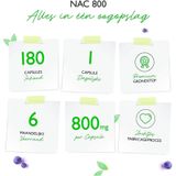 Vit4ever NAC N-acetyl L-cystein Voedingssupplement, 180 capsules met elk 800 mg, gehalte aan werkzame stoffen en zuiverheid in laboratorium getest, veganistisch, hoge dosis | Vit4ever