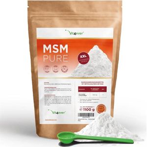 MSM-poeder 1,1 kg (1100 g), 99,9% zuiver kristallijn methylsulfonylmethaan, meshfactor 40-80, laboratorium getest - organische zwavel, veganistisch