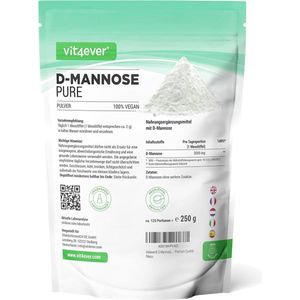 D-Mannose poeder - 250 gram - (4,1 maanden voorraad) - van plantaardige fermentatie - laboratorium getest - zuiver & natuurlijk - zonder toevoegingen - veganistisch | Vit4ever