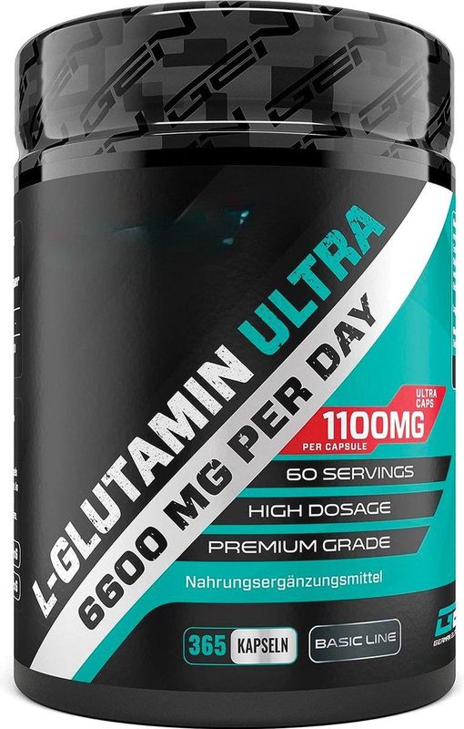 L-Glutamine - 365 Capsules - Extra hoge dosering met 1100 mg per capsule - 6600 mg per dagelijkse portie - Pure & ultra-fijne L-Glutamine - Geen ongewenste toevoegingen