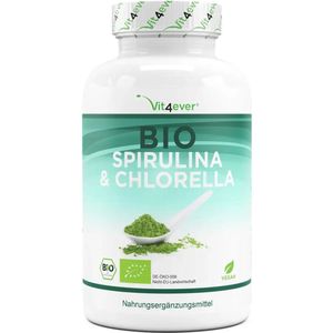 Biologische Spirulina + Biologische Chlorella met 500 mg per tablet - 600 tabletten - Gecertificeerde biologische kwaliteit - Zonder additieven - Hoog gedoseerd - Veganistisch | Vit4ever