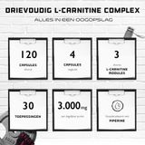 L-Carnitine Drievoudig Complex - 3000 mg per dagelijkse portie - Premium: Complex van Acetyl-l-carnitine, L-Carnitine Tartraat & Carnitine Fumaraat - 120 Capsules - Hoge Dosis - Veganistisch