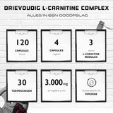 L-Carnitine Triple Complex - 3000 mg per dagelijkse portie - Premium: Complex van acetyl-l-carnitine, L-Carnitinetartraat & Carnitinefumaraat - 120 Capsules - Hoge Dosis - Veganistisch