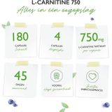 L-Carnitine - 180 veganistische capsules - Hoog gedoseerd met 3000 mg per dagelijkse portie - Premium: 100% L-Carnitine Tartraat zonder toevoegingen - Veganistisch