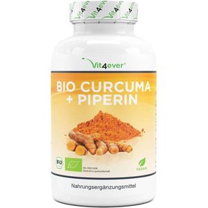 Kurkuma + Piperine - 240 Capsules - Biologisch - Hooggedoseerd