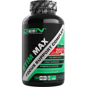 Stim Max - Complex voor Focus & Concentratie - 180 capsules - Extra sterk - Combinatie van: CafeÃ¯ne, L-Theanine, Guarana, D-Glucuronolacton, Hesperidine, CafeÃ¯ne & Zwarte Peper - Veganistisch