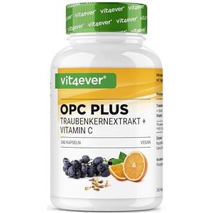 OPC druivenpitextract + natuurlijke vitamine C - 240 capsules voor 8 maanden - Hoogste OPC-gehalte volgens HPLC - OPC van Europese druiven - Veganistisch