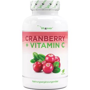 Cranberry extract + vitamine C – 365 capsules – 25:1 extract, overeenkomend met 25.000 mg – 6% proanthocyanidinen – hooggedoseerd, zonder ongewenste toevoegingen, vegan - Vit4ever