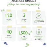 Omega 3 veganistisch - 120 capsules - Hooggedoseerd met 1.500mg algenolie per dagdosering - Premium: merkgrondstof life's®Omega - Laag in schadelijke stoffen - Hooggedoseerd