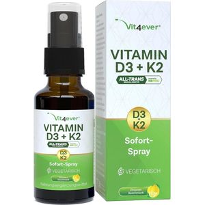 Vit4ever - Vitamine D3 + K2 Instant Spray 50 ml - Citroen Smaak - 99.7+% All-Trans (Original K2VITAL® by Kappa) - 1000 I.U. Vitamine D3 per toepassing